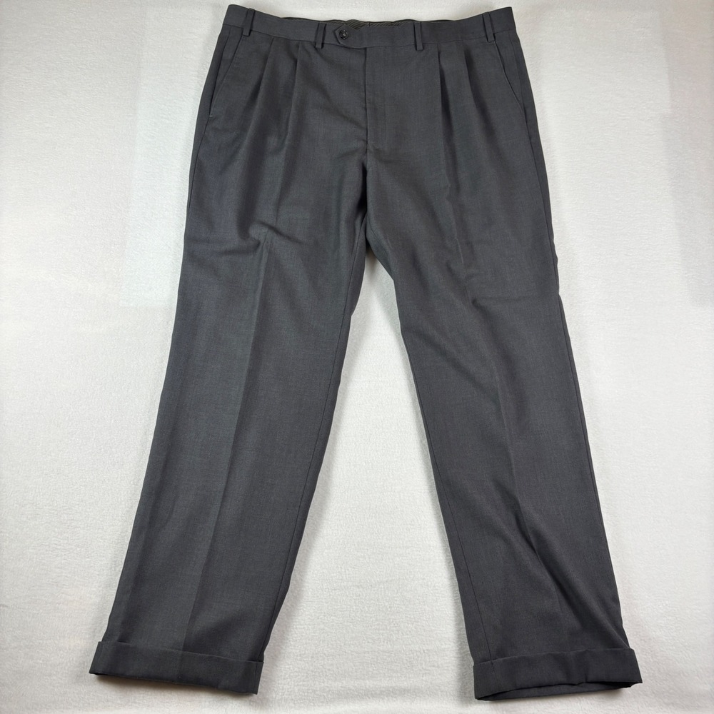 Lauren Ralph Lauren Mens 40x32 Gray Dress Pants Green Label Pleated Cuffed Wash